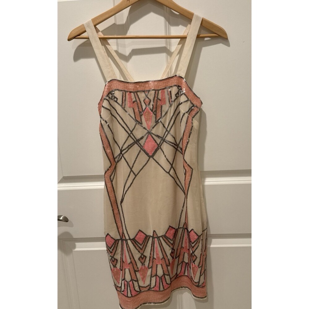 Warehouse Sequined Dress size 4  Ivory Retro 1920s Spotlight  NWT